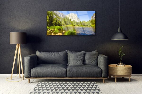Skleneny obraz Jazero hora les príroda 100x50 cm 2 Prívesky