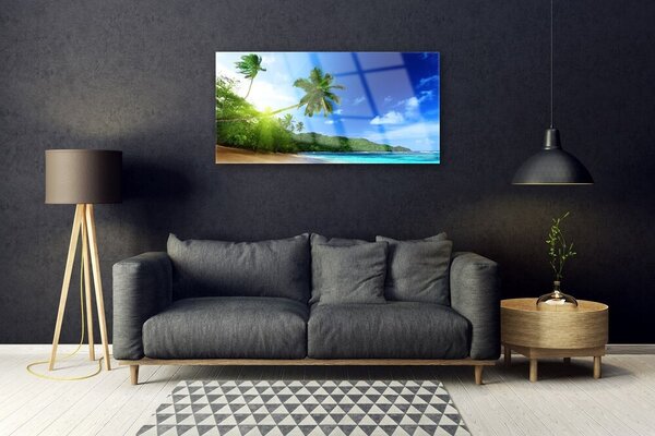 Skleneny obraz Pláž more palma krajina 100x50 cm 2 Prívesky