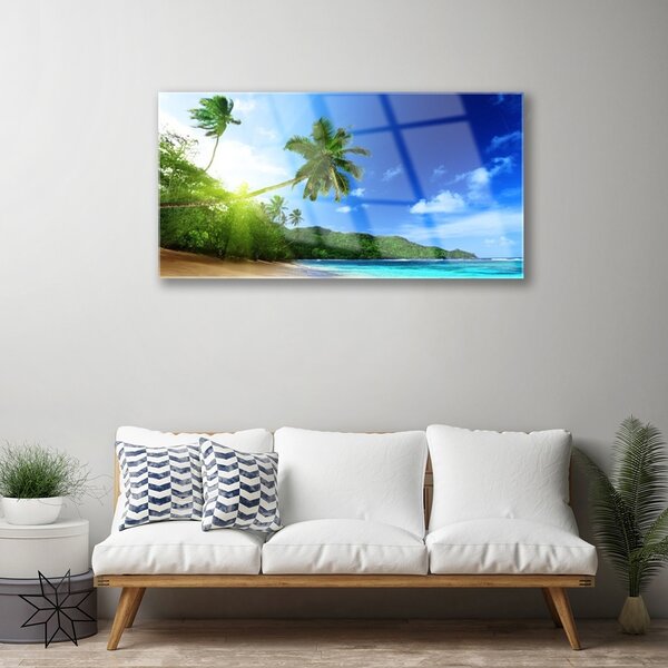 Skleneny obraz Pláž more palma krajina 100x50 cm 2 Prívesky