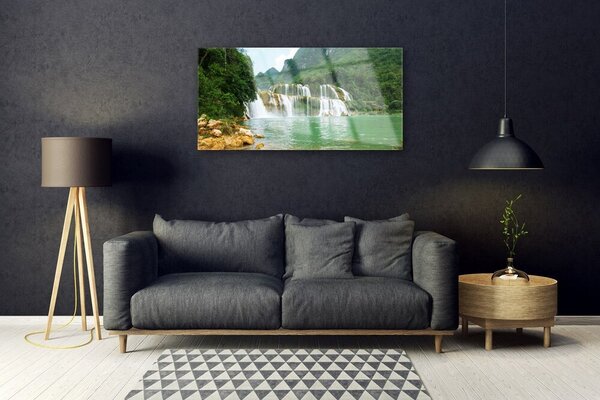 Skleneny obraz Les vodopád príroda 100x50 cm 4 Prívesky