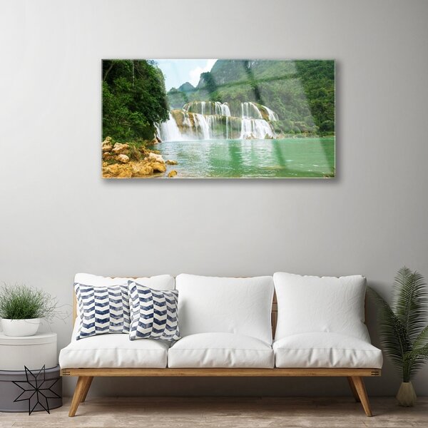 Skleneny obraz Les vodopád príroda 100x50 cm 4 Prívesky