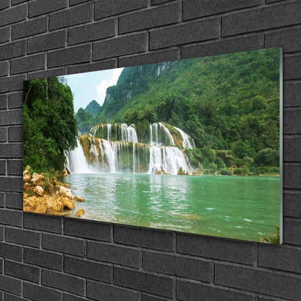 Skleneny obraz Les vodopád príroda 100x50 cm 4 Prívesky