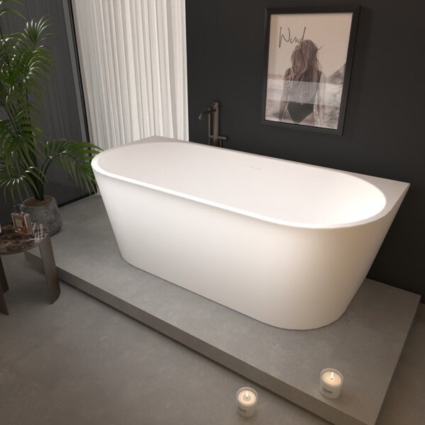 Erga Norah, voľne stojaca vaňa ku stene 150x75 cm + odtoková zátka, biela lesklá, ERG-NORAH-150075-WH-WH