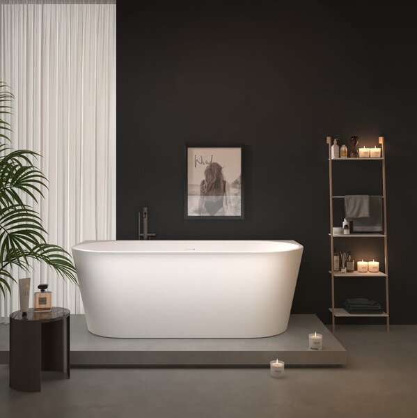 Erga Norah, voľne stojaca vaňa ku stene 150x75 cm + odtoková zátka, biela lesklá, ERG-NORAH-150075-WH-WH