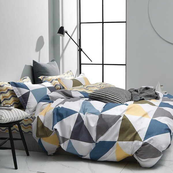 Originálne farebné posteľné obliečky z bavlny motív trojuholníky Biela