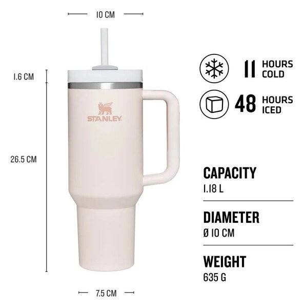 Ružová termoska so slamkou z nehrdzavejúcej ocele 1,18 l Quencher H2.0 FlowState Tumbler Cherry Blossom – Stanley