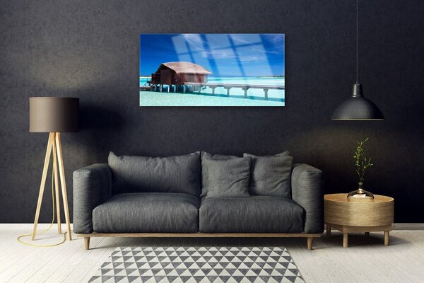 Obraz na skle More pláž dom architektúra 100x50 cm 2 Prívesky