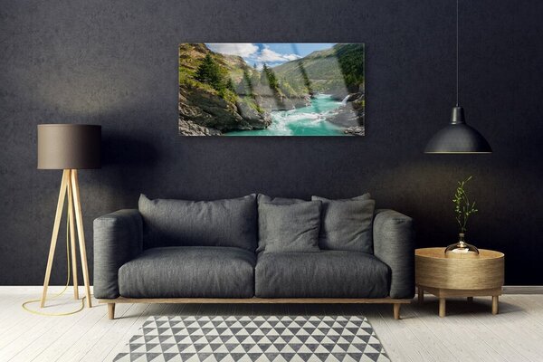 Obraz na skle Hory rieka príroda 100x50 cm 2 Prívesky