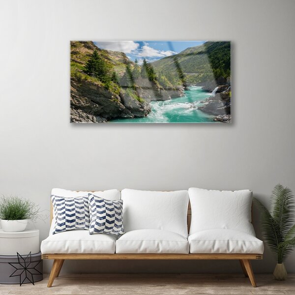 Obraz na skle Hory rieka príroda 100x50 cm 2 Prívesky