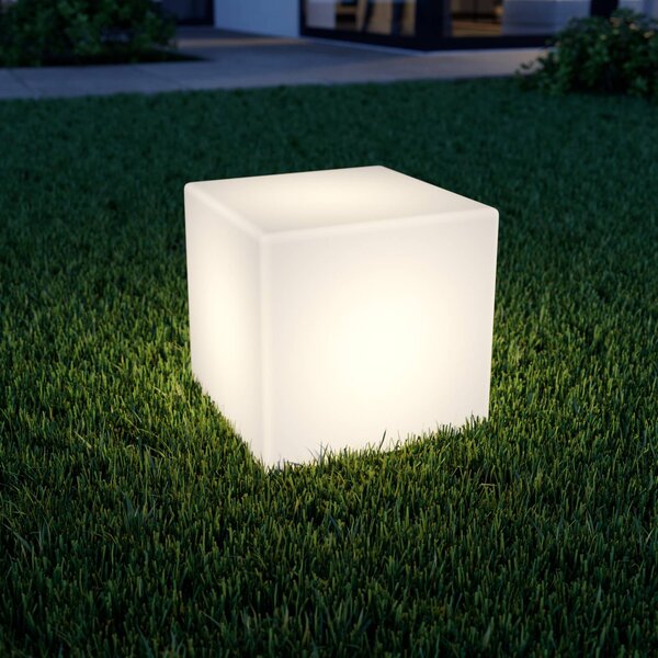 Solárna LED lampa Ziva tvar kocky v bielej