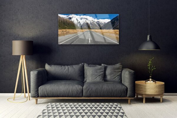 Obraz na skle Cesta hory sneh krajina 100x50 cm 2 Prívesky
