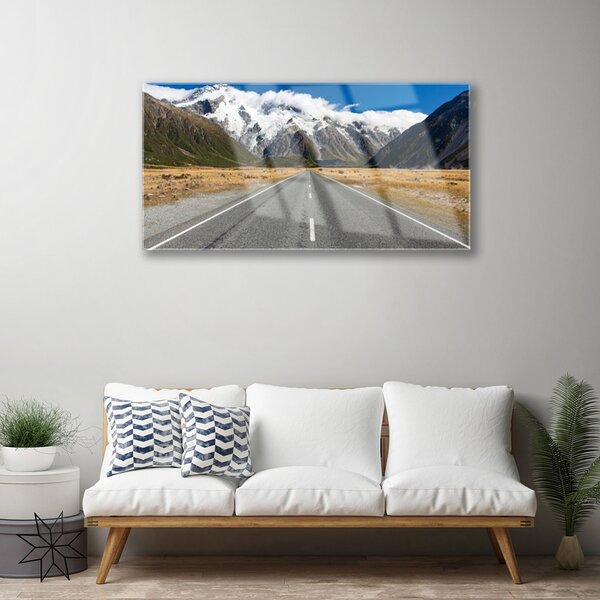 Obraz na skle Cesta hory sneh krajina 100x50 cm 2 Prívesky