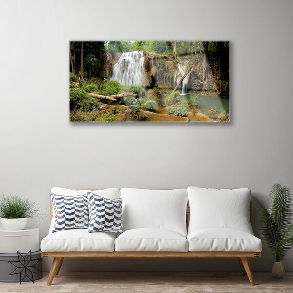 Obraz na skle Vodopád rieka les príroda 100x50 cm 2 Prívesky