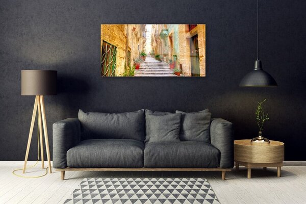 Obraz na skle Staré mesto cesta domy 100x50 cm 2 Prívesky