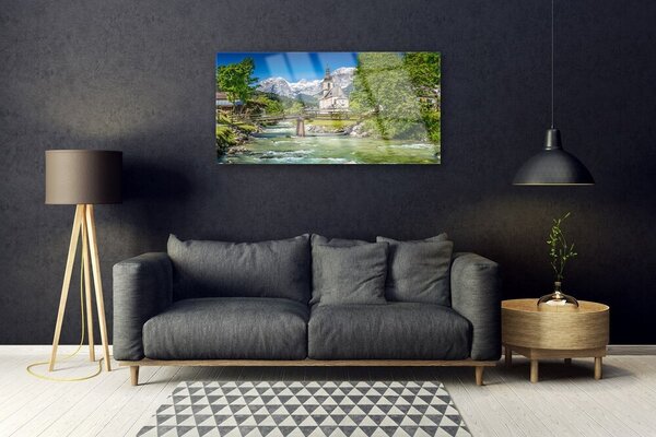 Obraz na skle Kostol most jazero príroda 100x50 cm 2 Prívesky