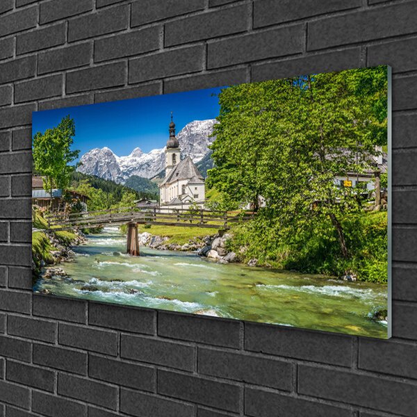 Obraz na skle Kostol most jazero príroda 100x50 cm 2 Prívesky