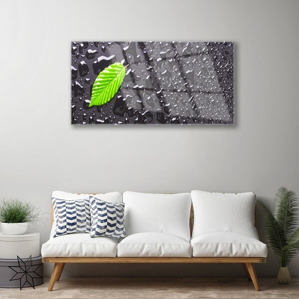 Obraz na skle List kvapky umenie 100x50 cm 2 Prívesky