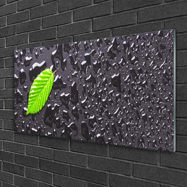 Obraz na skle List kvapky umenie 100x50 cm 2 Prívesky