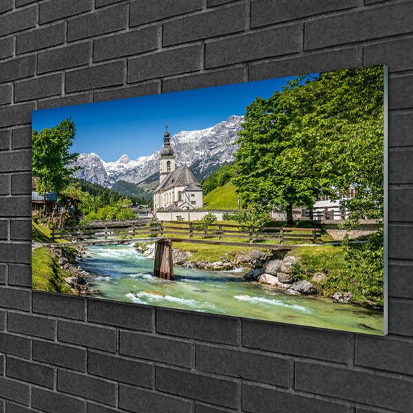 Obraz na skle Kostol most jazero príroda 100x50 cm 2 Prívesky