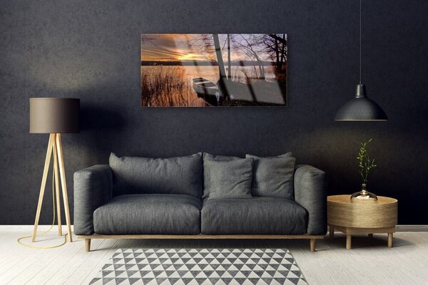 Obraz na skle More loďka krajina 100x50 cm 2 Prívesky