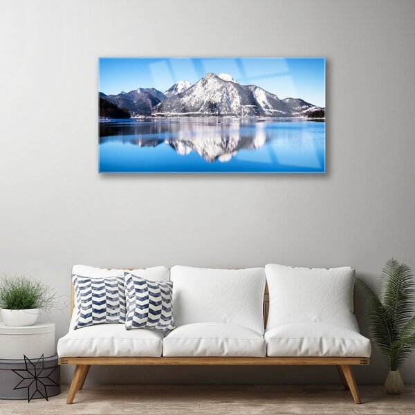 Obraz na skle Jazero hory príroda 100x50 cm 2 Prívesky
