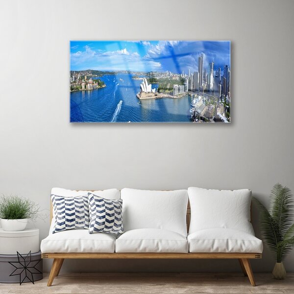 Obraz na skle Mesto more domy 100x50 cm 2 Prívesky