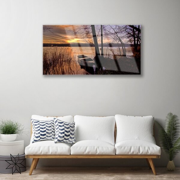Obraz na skle More loďka krajina 100x50 cm 2 Prívesky