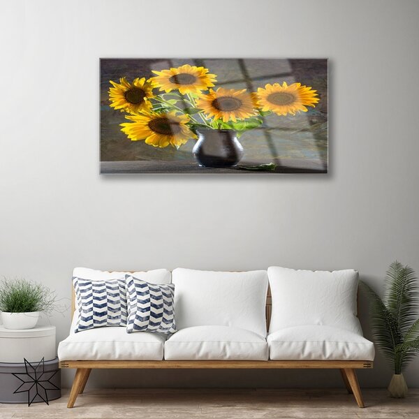 Obraz na skle Slnečnica váza rastlina 100x50 cm 4 Prívesky