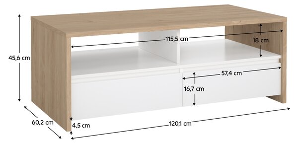 KONDELA Konferenčný stolík, dub hickory/biela extra vysoký lesk, NEXT 50319