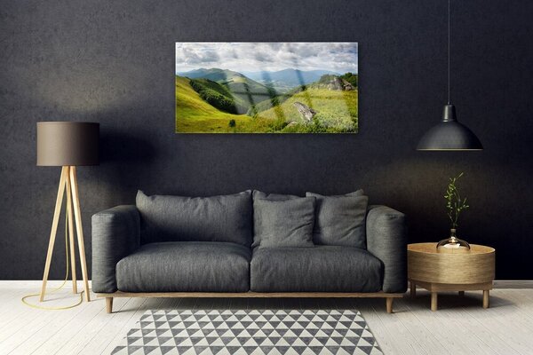 Obraz na skle Hora lúka krajina 100x50 cm 2 Prívesky