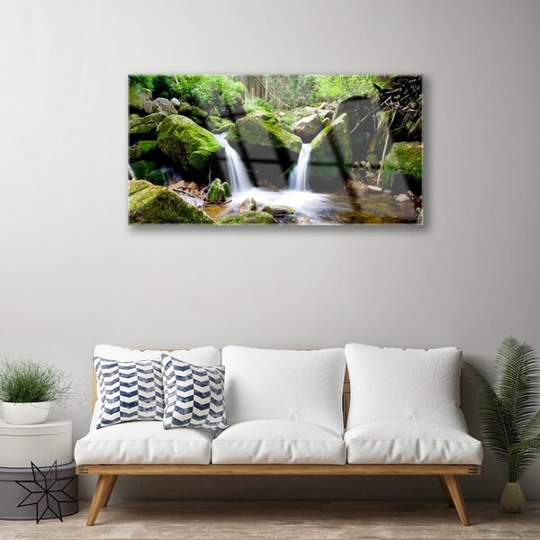 Obraz na skle Vodopád skaly príroda 100x50 cm 2 Prívesky