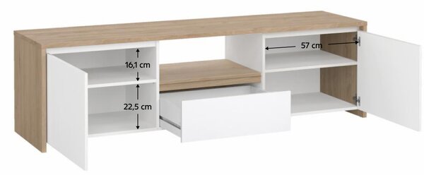 KONDELA TV stolík, dub hickory/biela extra vysoký lesk, NEXT 50315