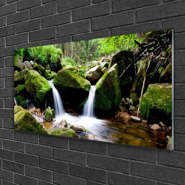 Obraz na skle Vodopád skaly príroda 100x50 cm 2 Prívesky