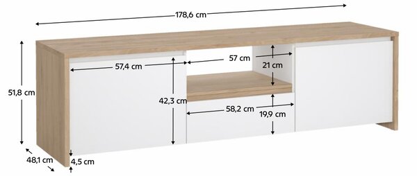 KONDELA TV stolík, dub hickory/biela extra vysoký lesk, NEXT 50315