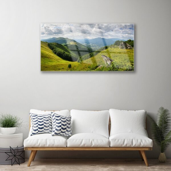 Obraz na skle Hora lúka krajina 100x50 cm 2 Prívesky