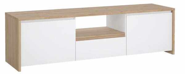 KONDELA TV stolík, dub hickory/biela extra vysoký lesk, NEXT 50315