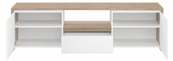 KONDELA TV stolík, dub hickory/biela extra vysoký lesk, NEXT 50315