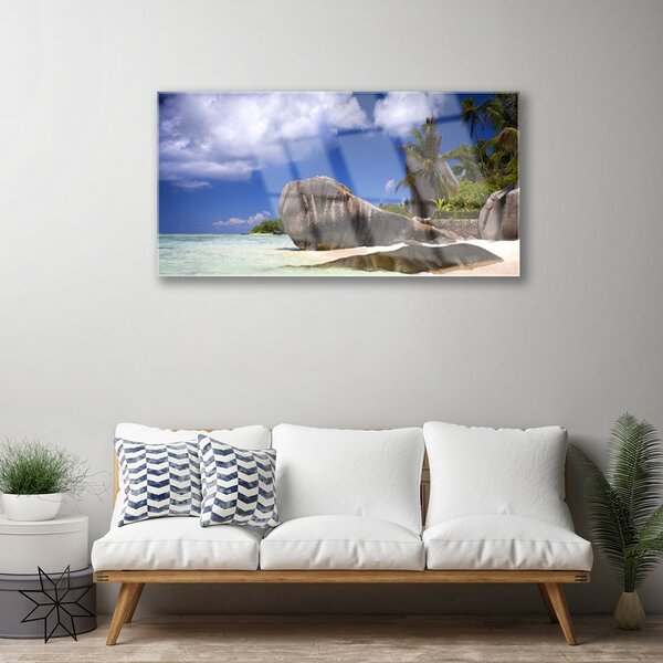 Obraz na skle Skaly pláž príroda 100x50 cm 2 Prívesky