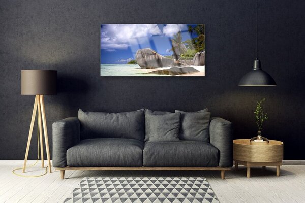 Obraz na skle Skaly pláž príroda 100x50 cm 2 Prívesky