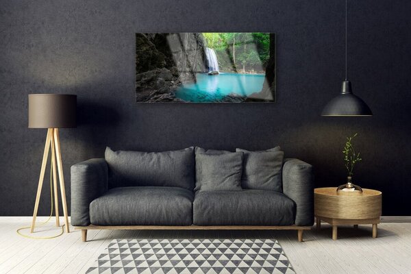 Obraz na skle Jazero vodopád príroda 100x50 cm 2 Prívesky