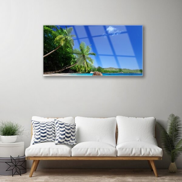 Skleneny obraz Palma stromy pláž krajina 100x50 cm 2 Prívesky