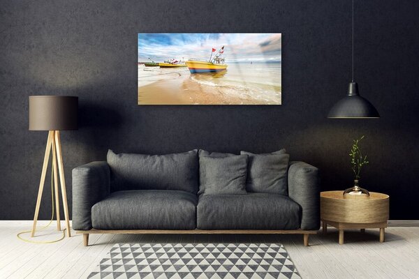 Skleneny obraz Loďky pláž more krajina 100x50 cm 2 Prívesky
