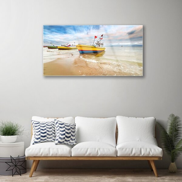 Skleneny obraz Loďky pláž more krajina 100x50 cm 2 Prívesky
