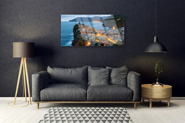 Skleneny obraz More mesto hory krajina 100x50 cm 2 Prívesky