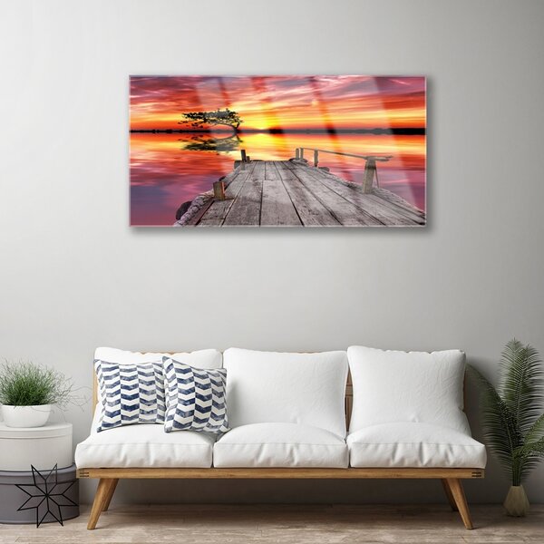 Skleneny obraz Mólo jazero architektúra 100x50 cm 2 Prívesky