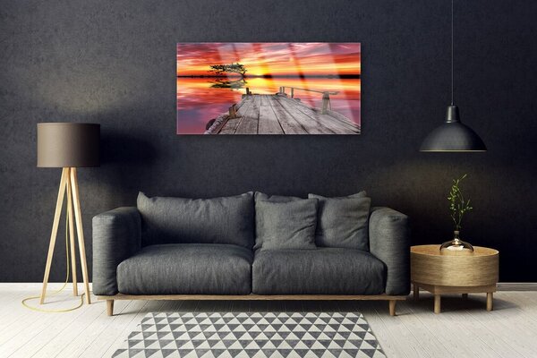 Skleneny obraz Mólo jazero architektúra 100x50 cm 2 Prívesky