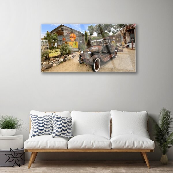 Skleneny obraz Staré auto architektúra 100x50 cm 2 Prívesky
