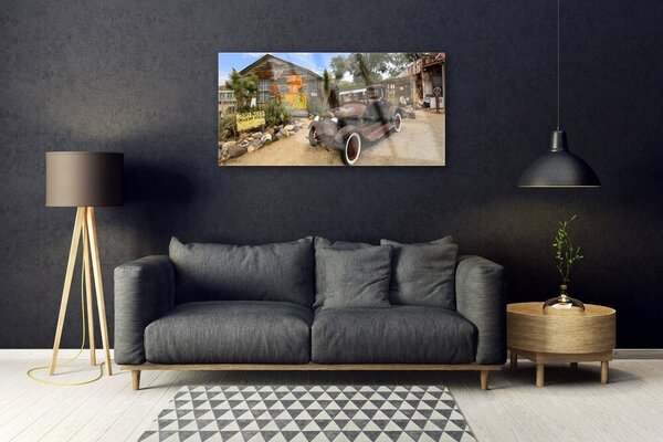 Skleneny obraz Staré auto architektúra 100x50 cm 2 Prívesky