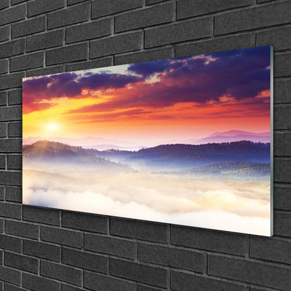 Skleneny obraz Hora slnko krajina 100x50 cm 2 Prívesky