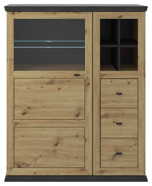 VYSOKÁ KOMODA, tmavosivá, dub artisan, 110/134,2/43 cm Hom`in - Obývacie zostavy